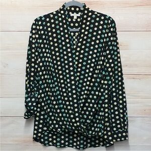 Pleione • Polka Dot Surplice Roll-up Sleeve Hi-Low Blouse • Size XL